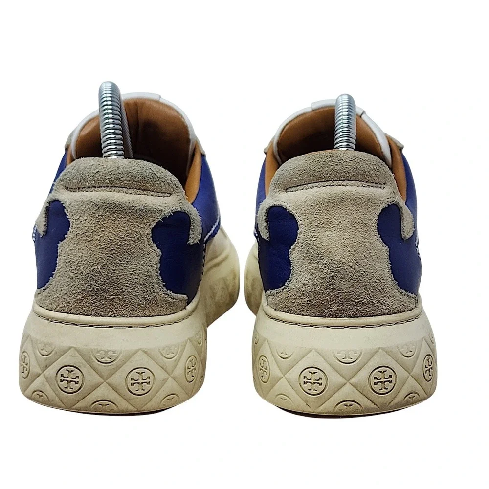 Tory Burch Ladybug Sneakers 9 M Womens Cream Blue Platform Mesh Leather Suede